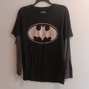 Batman Black/Grey Long Sleeve Tee with White Logo, size L
